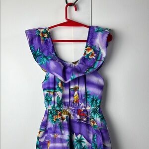 Kids Vintage Purple Hawaiian Tropical Print Dress